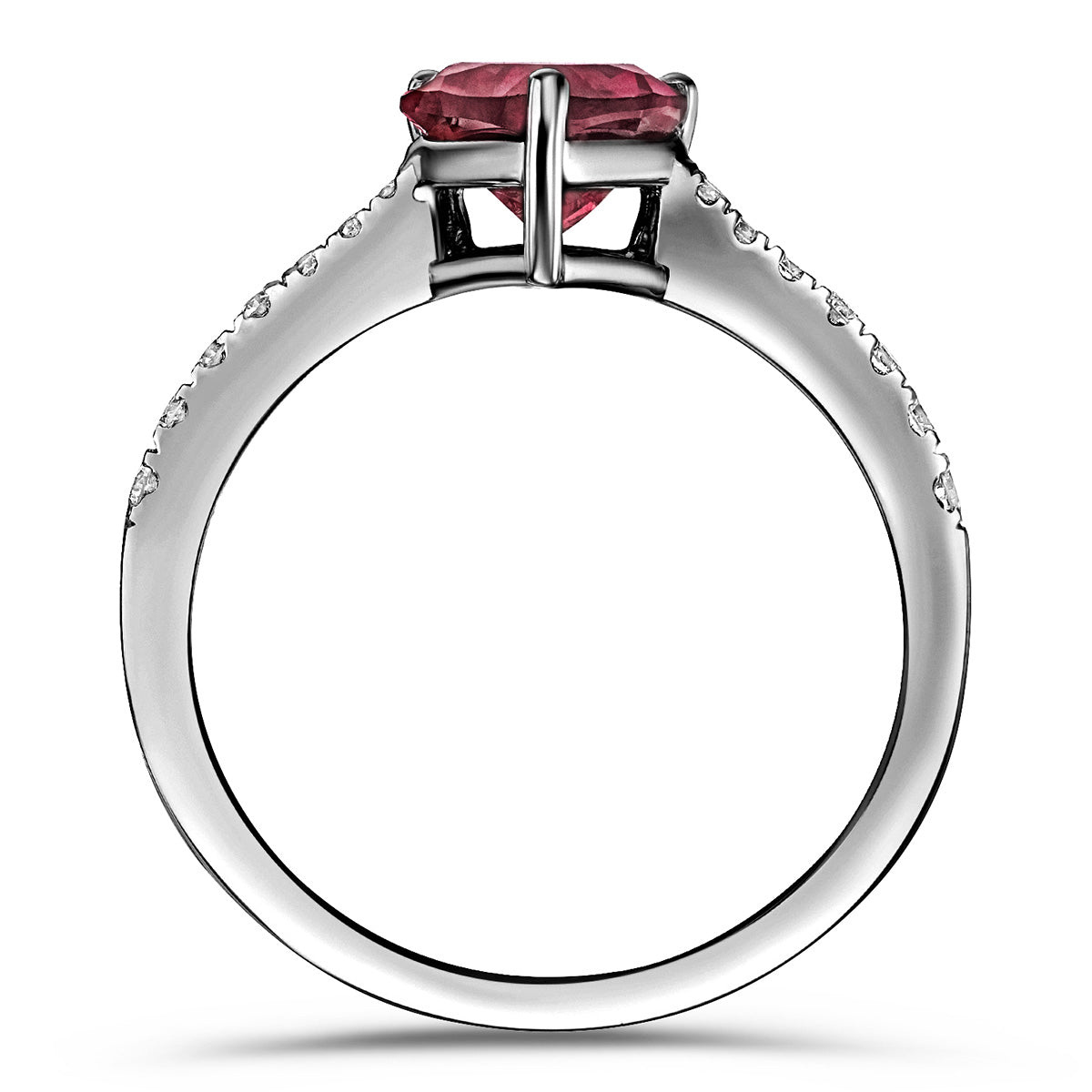 Astra 3.60ct Lab Ruby and Diamond Halo Shoulder Set Round Cut Ring in Silver